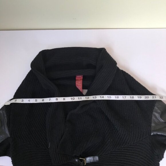 Olsen Open Cotton Leather Faux Cardigan Jacket Sweater Buckle Knit Ribbed Knit L - Picture 10 of 13